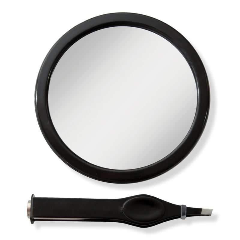 Compact Mirror with 12X Magnification & LED Tweezer Set - Black