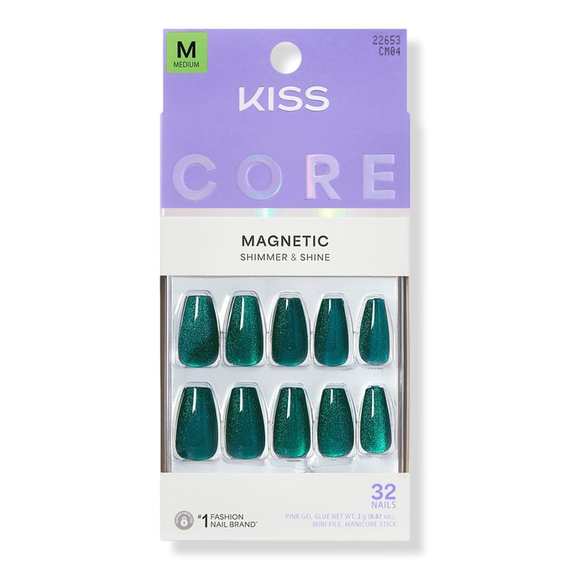 Core Magnetic Medium Coffin Press On Nails, Shimmering