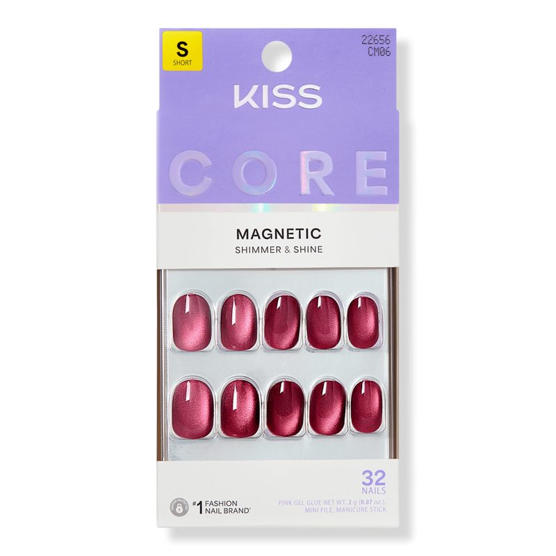 Core Magnetic Short Round Press On Nails, Flaming