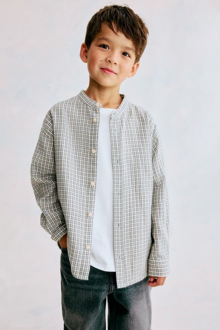 Cotton Band-Collar Shirt