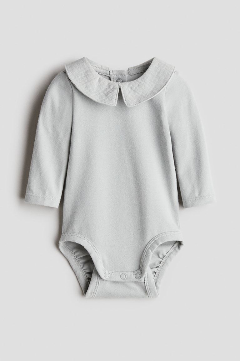 Cotton Bodysuit with Muslin Collar