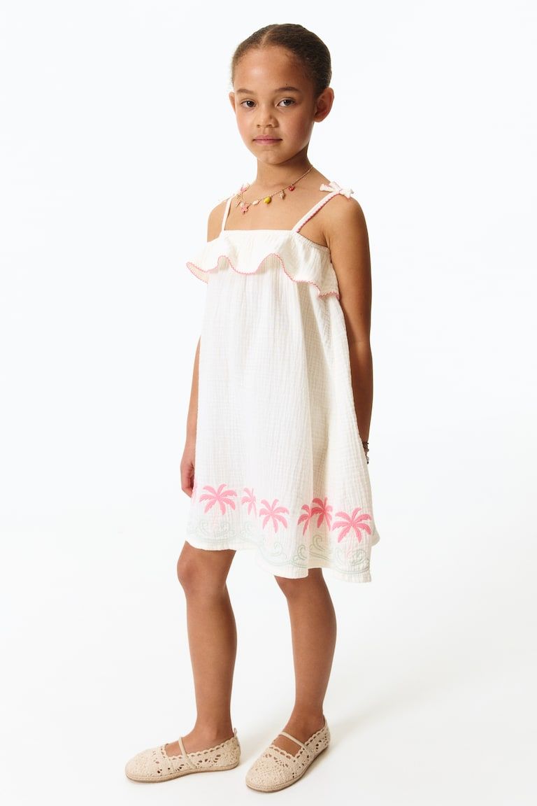 Cotton Muslin Dress with Embroidery