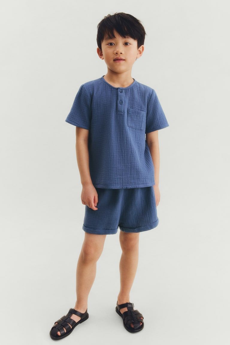 Cotton Muslin Henley Shirt