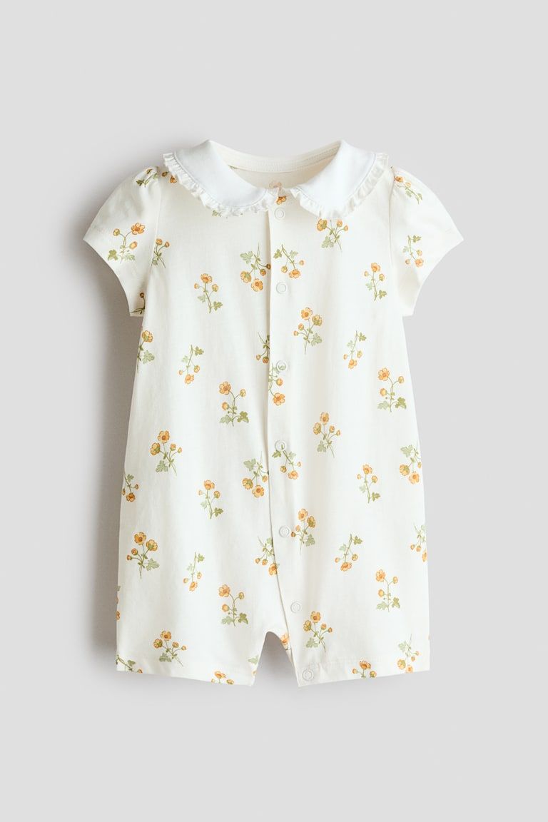 Cotton Pajama Jumpsuit with Collar
