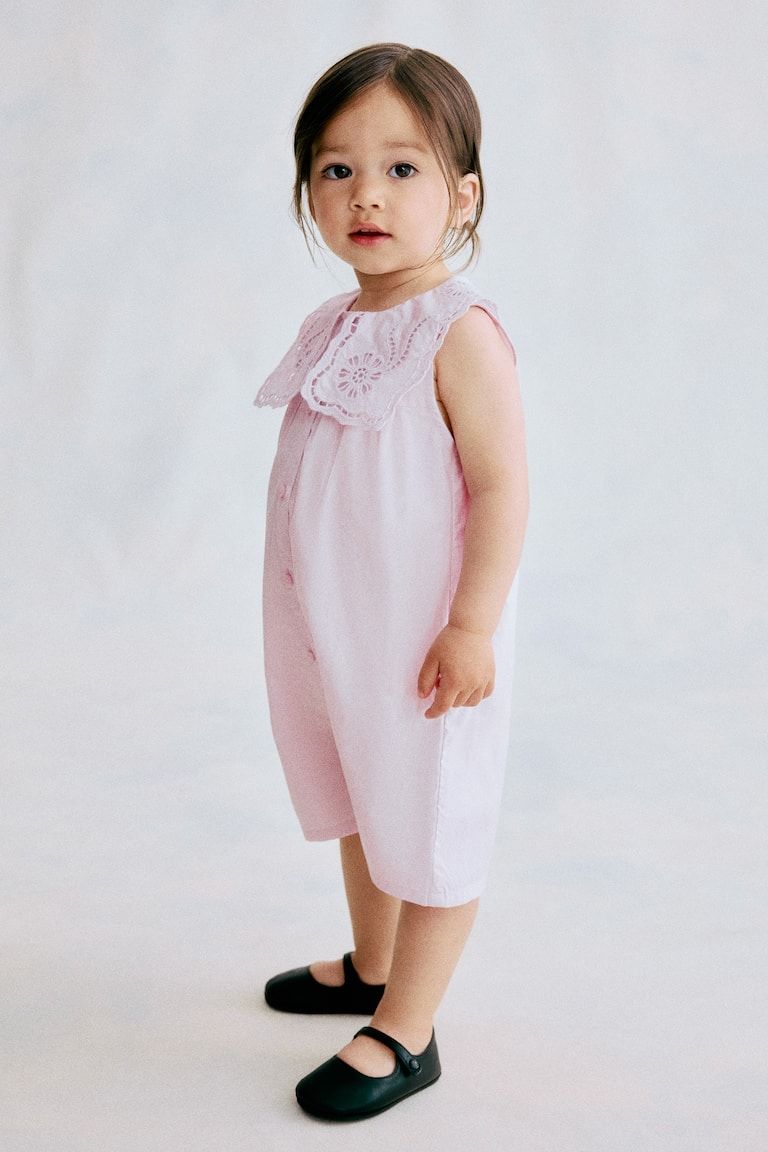 Cotton Romper Suit with Sailor Collar