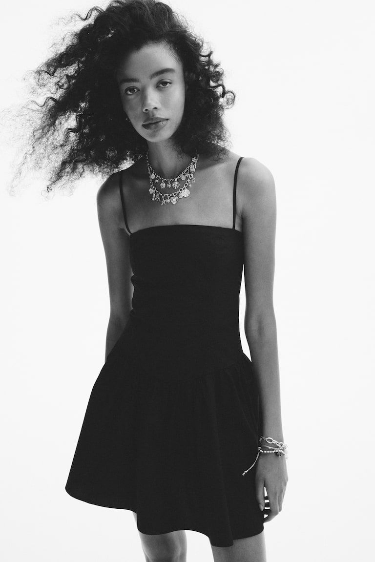 Cotton Strappy Dress with Flared Skirt