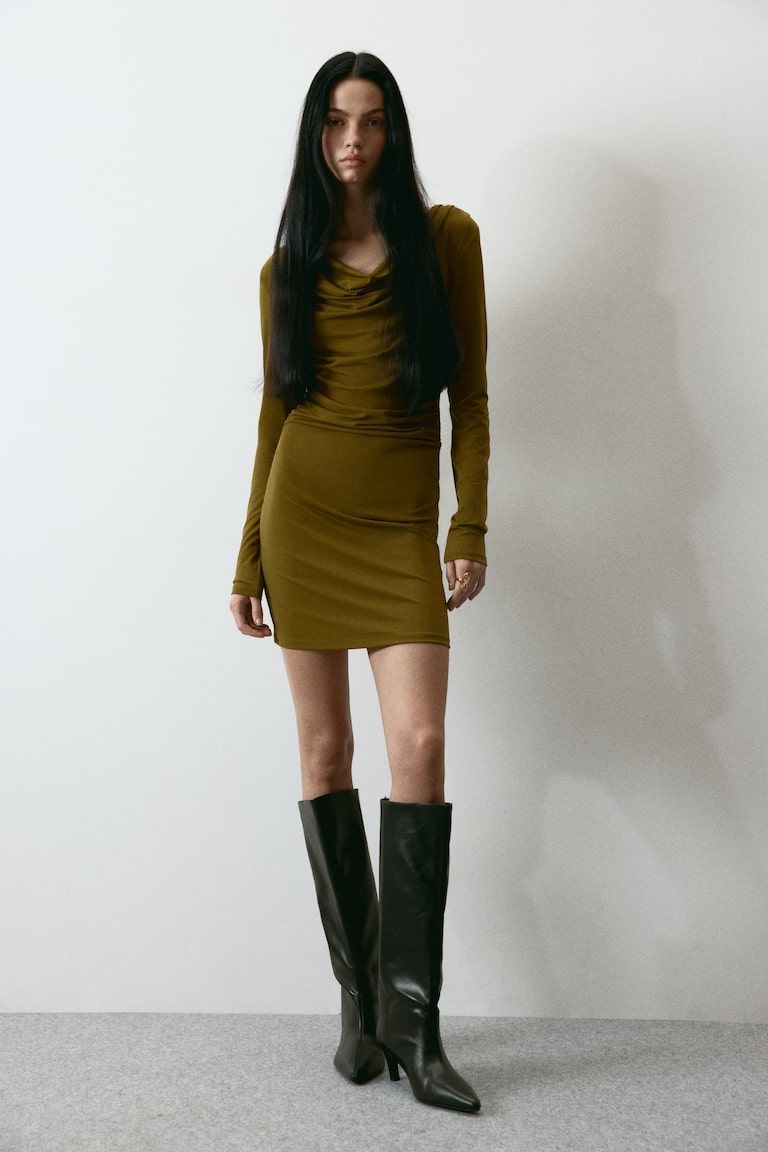 Cowl-Neck Jersey Dress