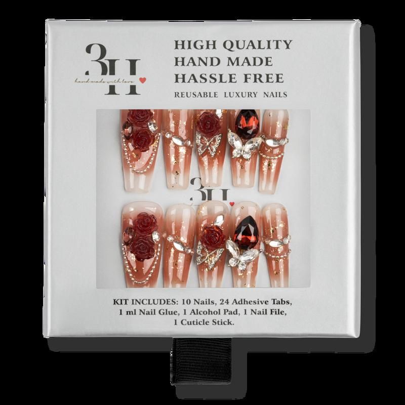 Crimson Rose Long Square Press-On Nails - Small