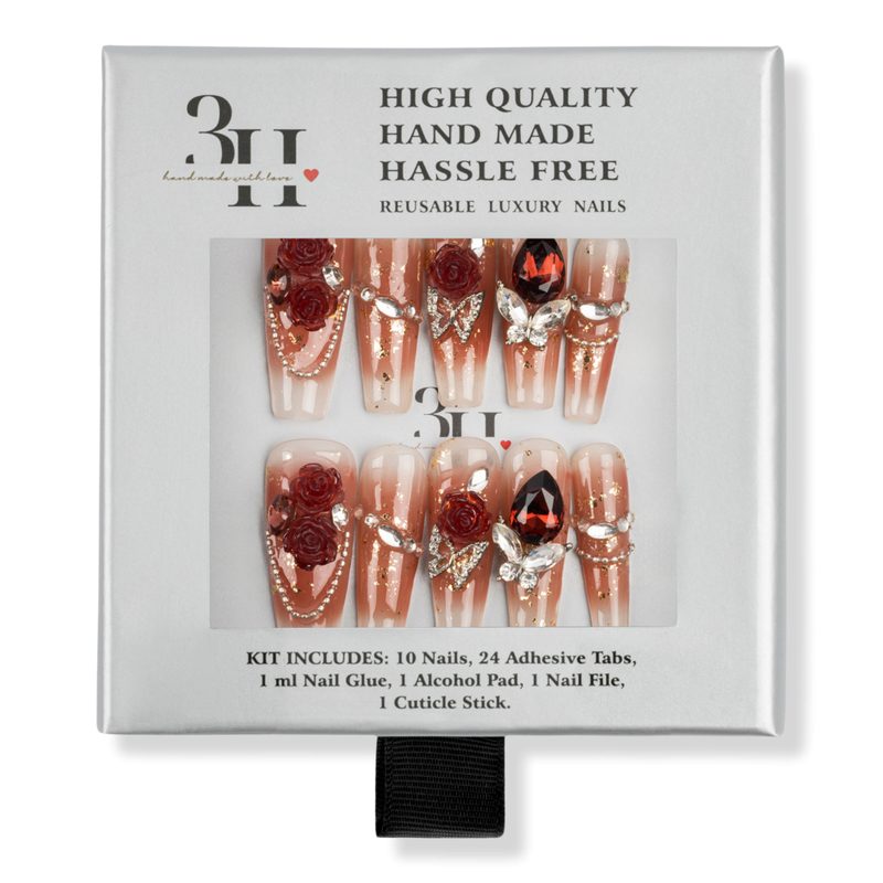 Crimson Rose Long Square Press-On Nails - Xsmall