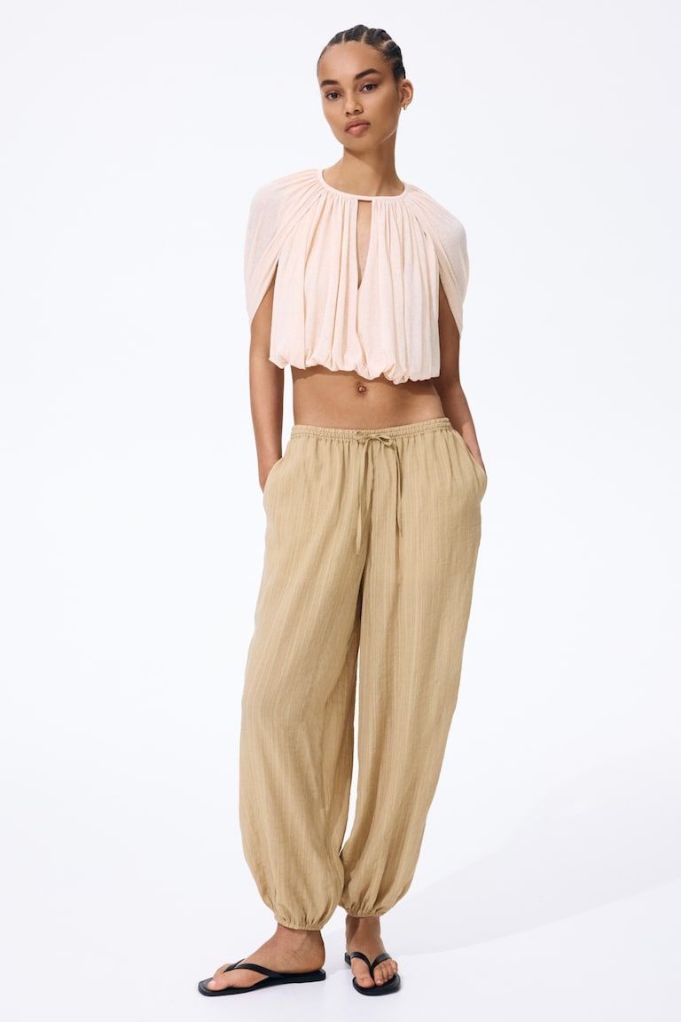 Crinkled Balloon-Leg Pants