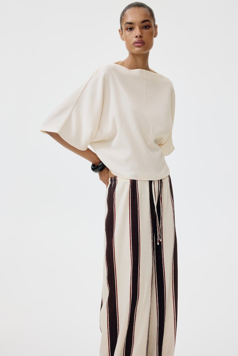 Crinkled Boat-Neck Top