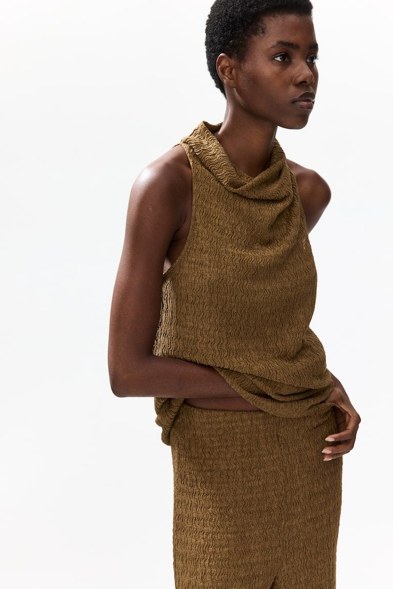 Crinkled Cowl-Neck Top
