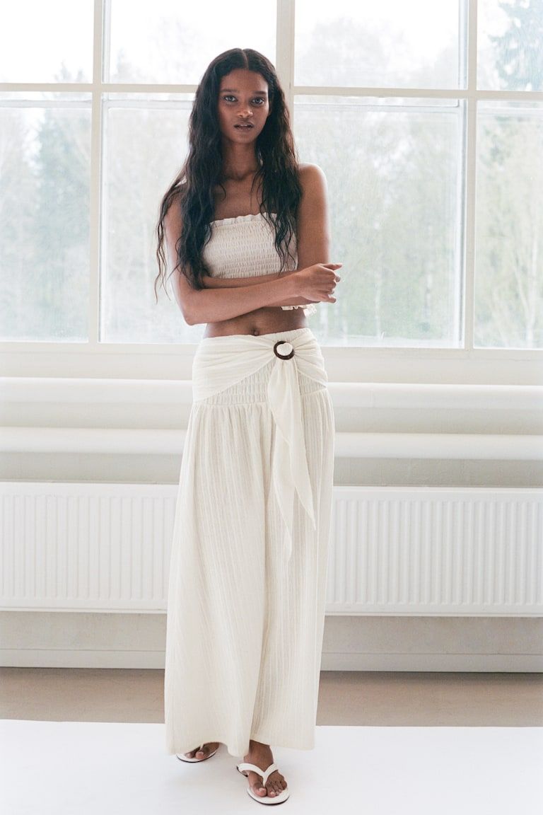 Crinkled Tie-Belt Skirt