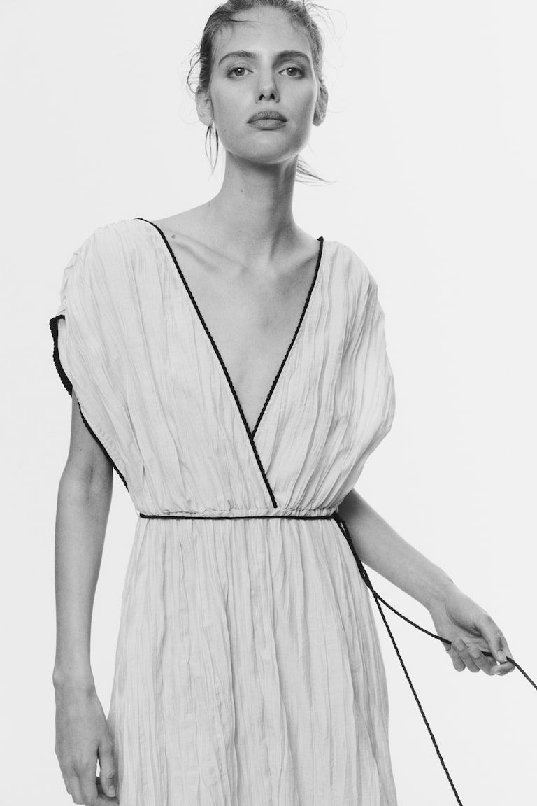 Crinkled Tie-Detail Dress