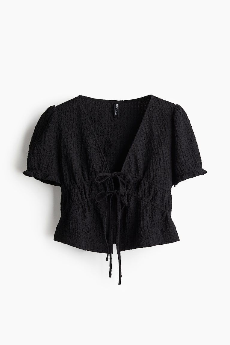 Crinkled Tie-Front Top