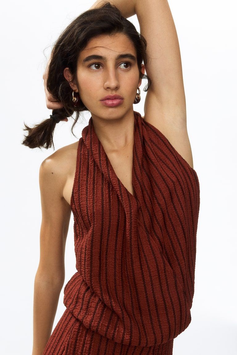 Crinkled V-Neck Top