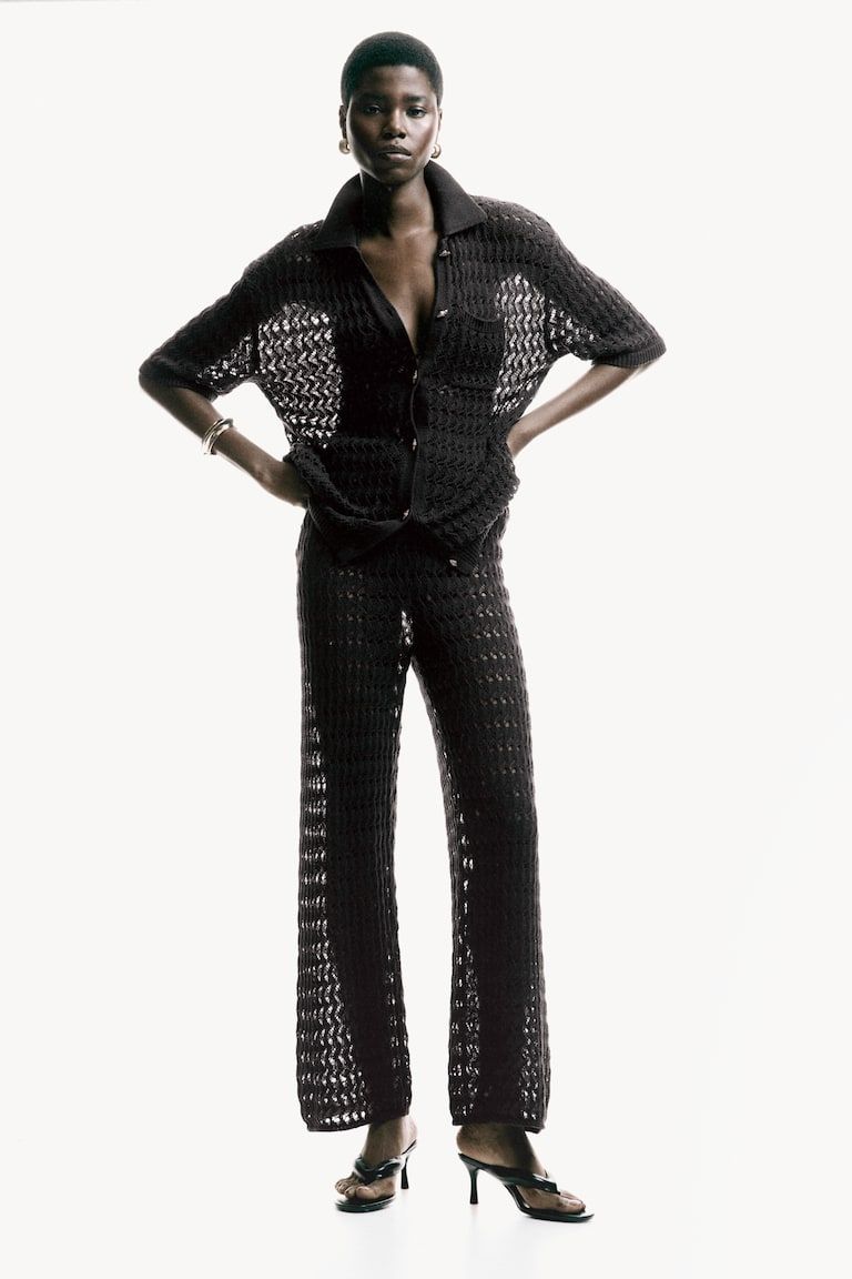 Crochet-Look Cotton Pants