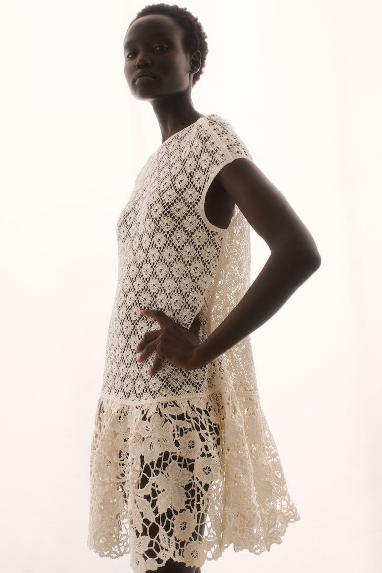 Crochet-Look Dress with Flared Skirt