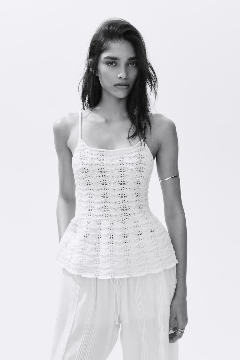 Crochet-Look Peplum Top