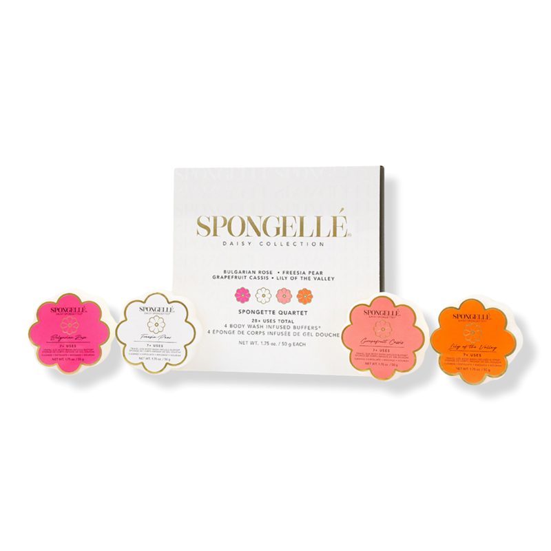Daisy Spongette Quartet 1 Gift Set Built-In Body Wash & Bath Shower Scrubber Travel Size