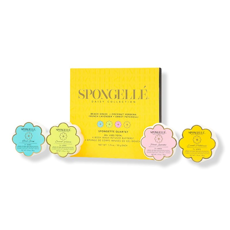 Daisy Spongette Quartet 2 Gift Set Built-In Body Wash & Bath Shower Scrubber Travel Size