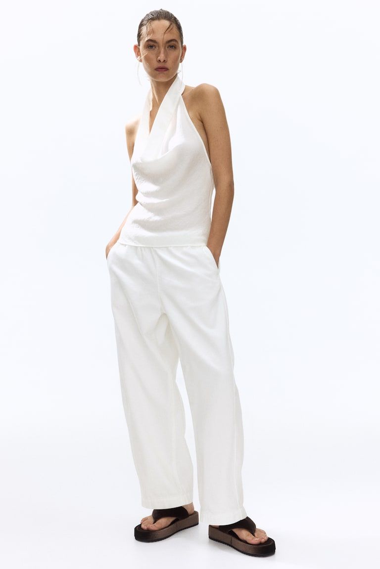 Denim Barrel-Leg Pants