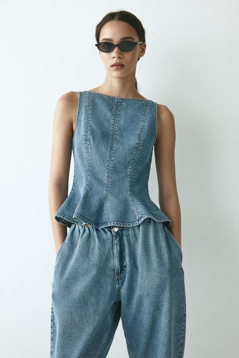 Denim Peplum Top