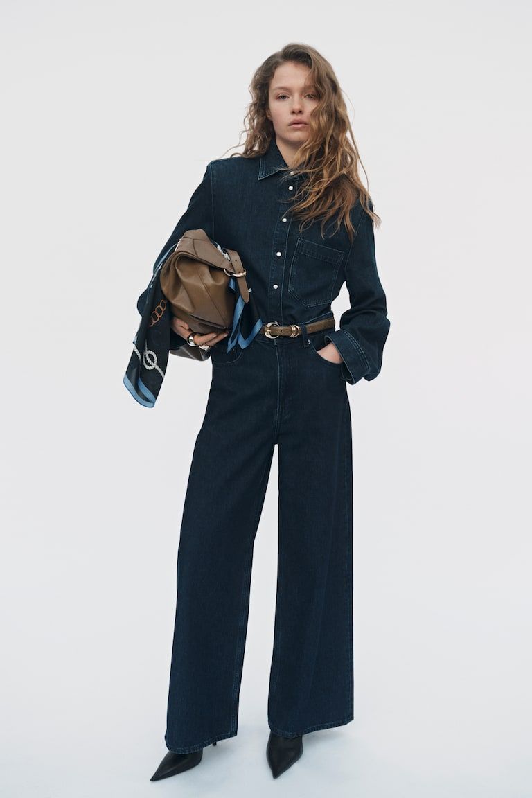 Denim Shirt with Shoulder Pads