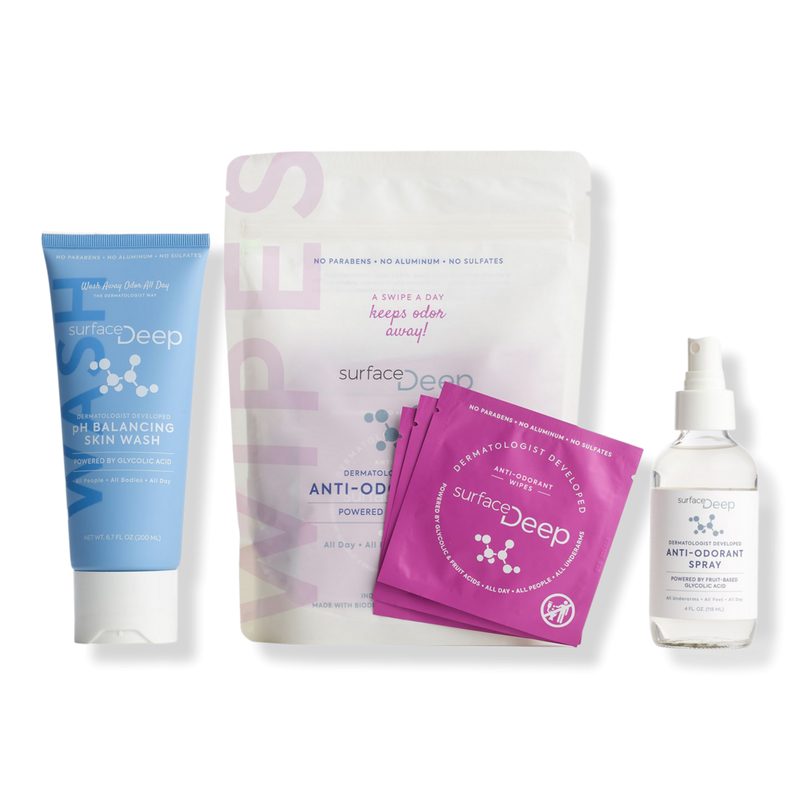 Deodorant Wipes, Spray and pH Balancing Skin Wash Kit