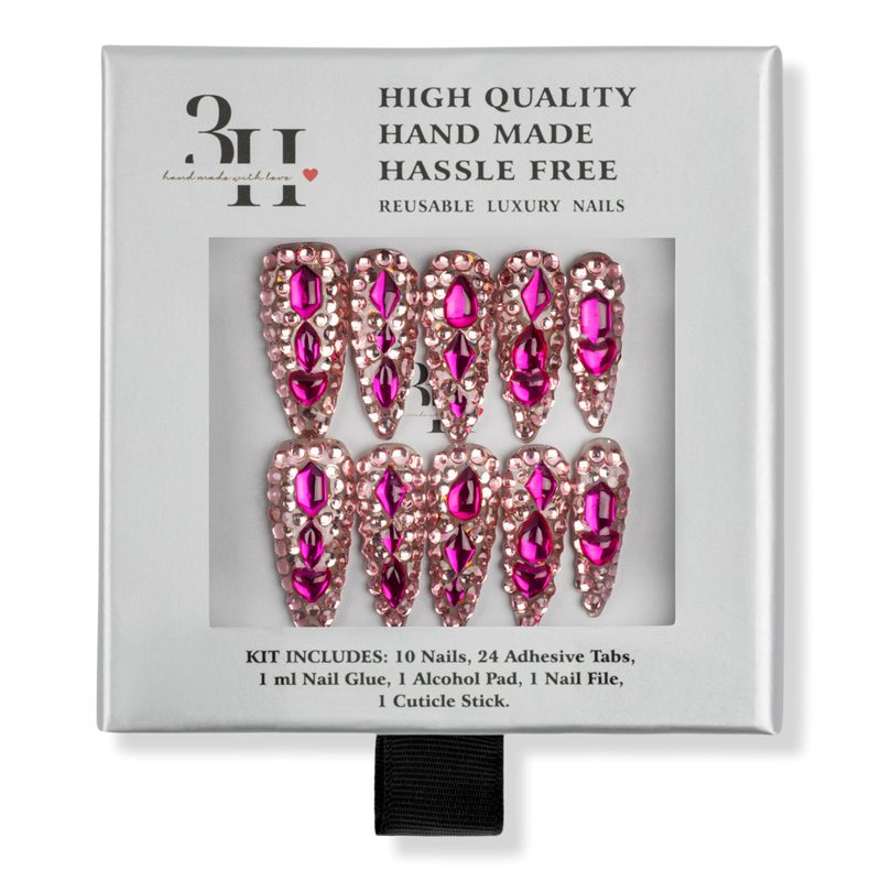 Diamond Diva Long Almond Press-On Nails - Medium
