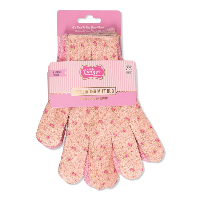 Ditsy Rose Print Exfoliating Bath & Shower Gloves Duo Set