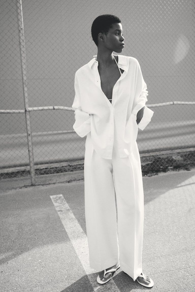 Dolman-Sleeved Linen-Blend Shirt