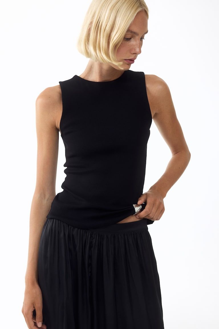 Draped-Detail Ribbed Top