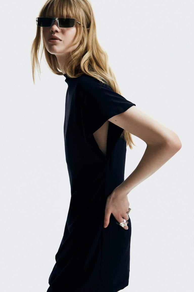 Draped Mock Turtleneck Dress