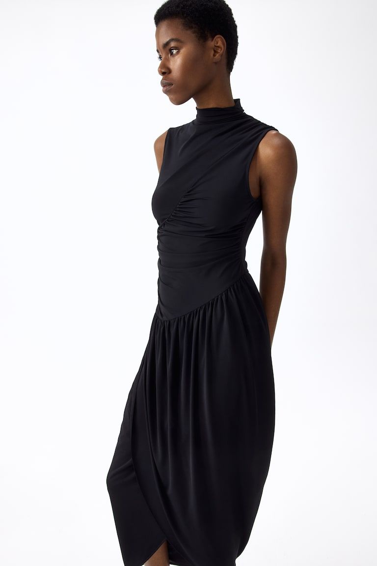 Draped Mock Turtleneck Dress