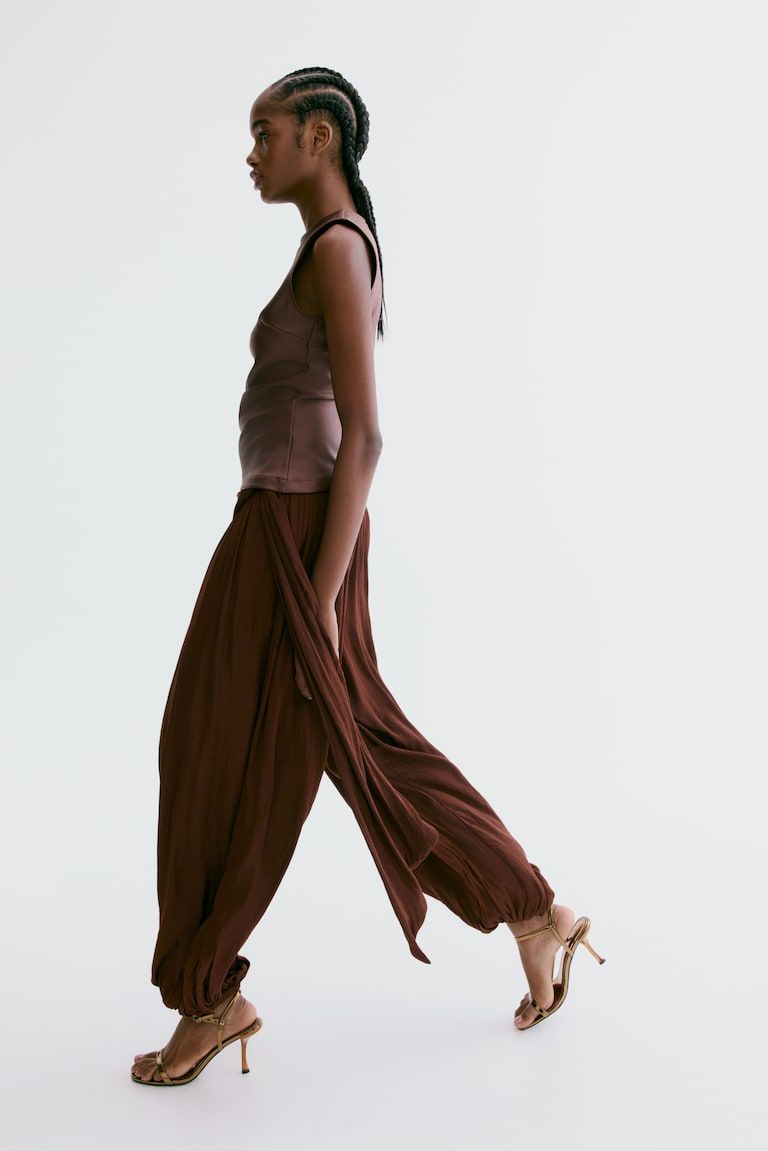 Draped-Panel Balloon-Leg Pants