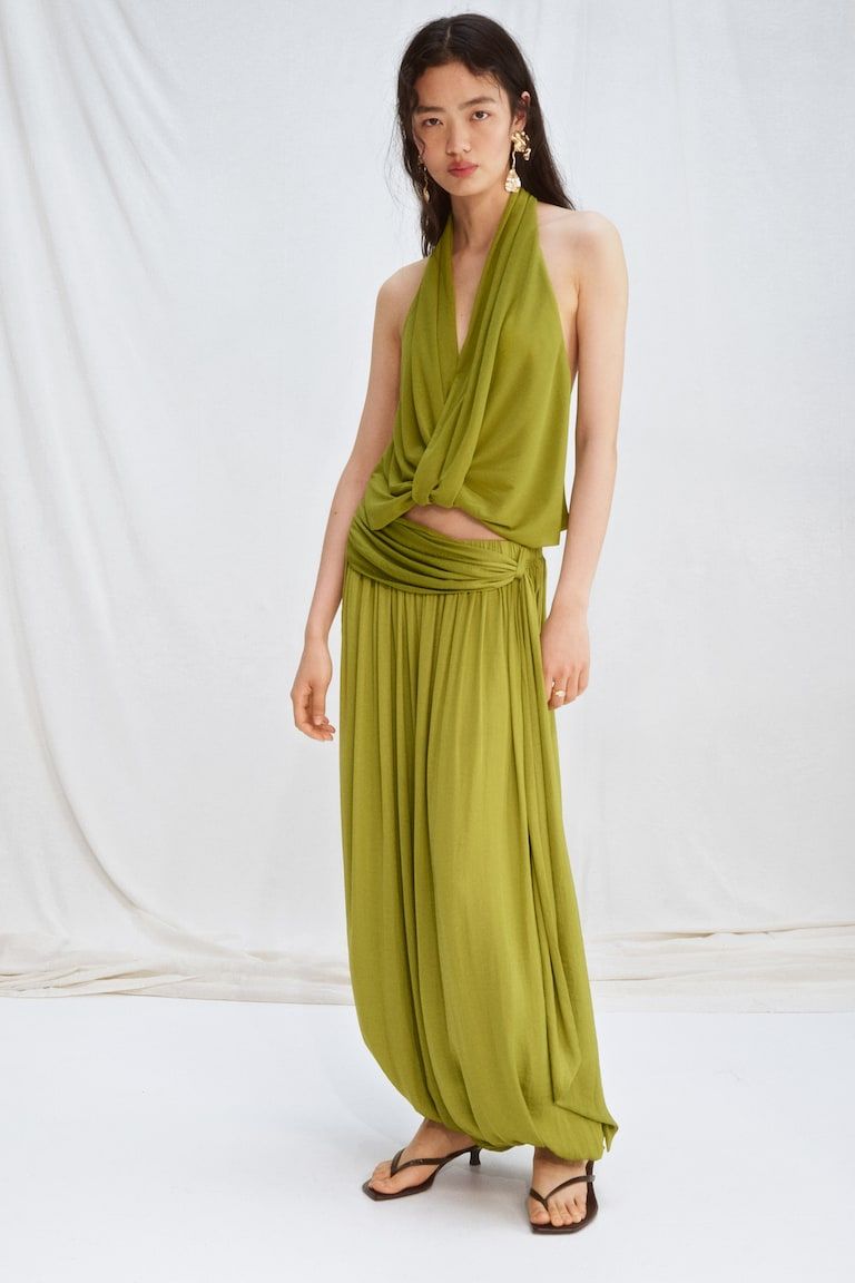 Draped-Panel Balloon-Leg Pants