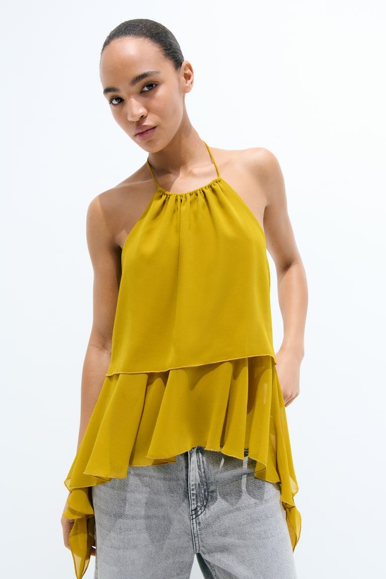 Draped-Panel Halterneck Top