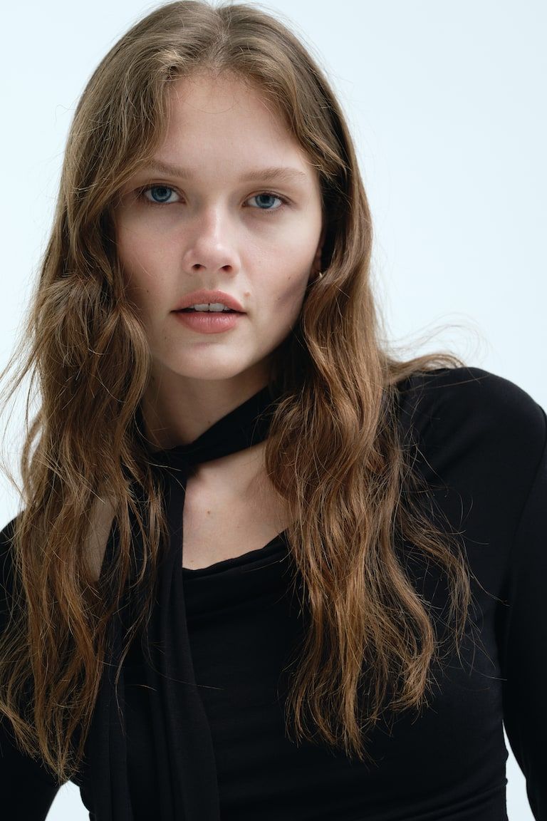 Draped Scarf-Detail Top