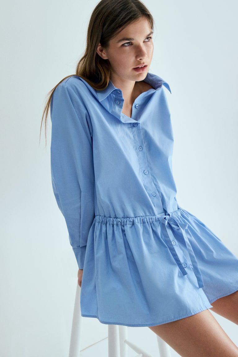 Drawstring-Detail Poplin Shirt Dress