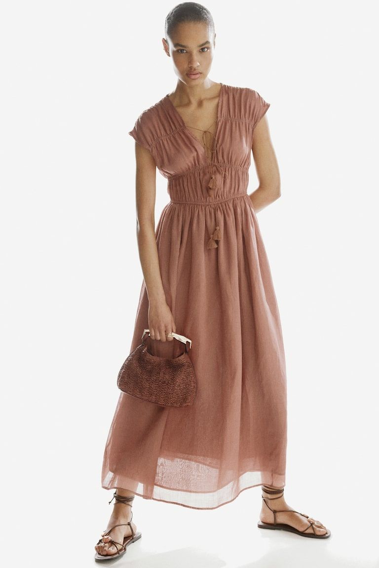 Drawstring-Detail Ramie Dress