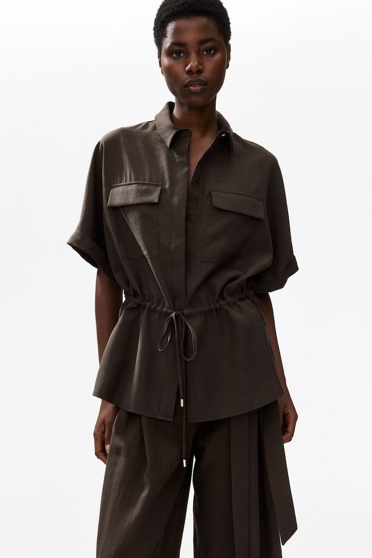 Drawstring-Detail Twill Top