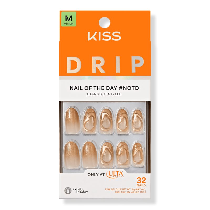 Drip Medium Press On Nails - Golden Laughter