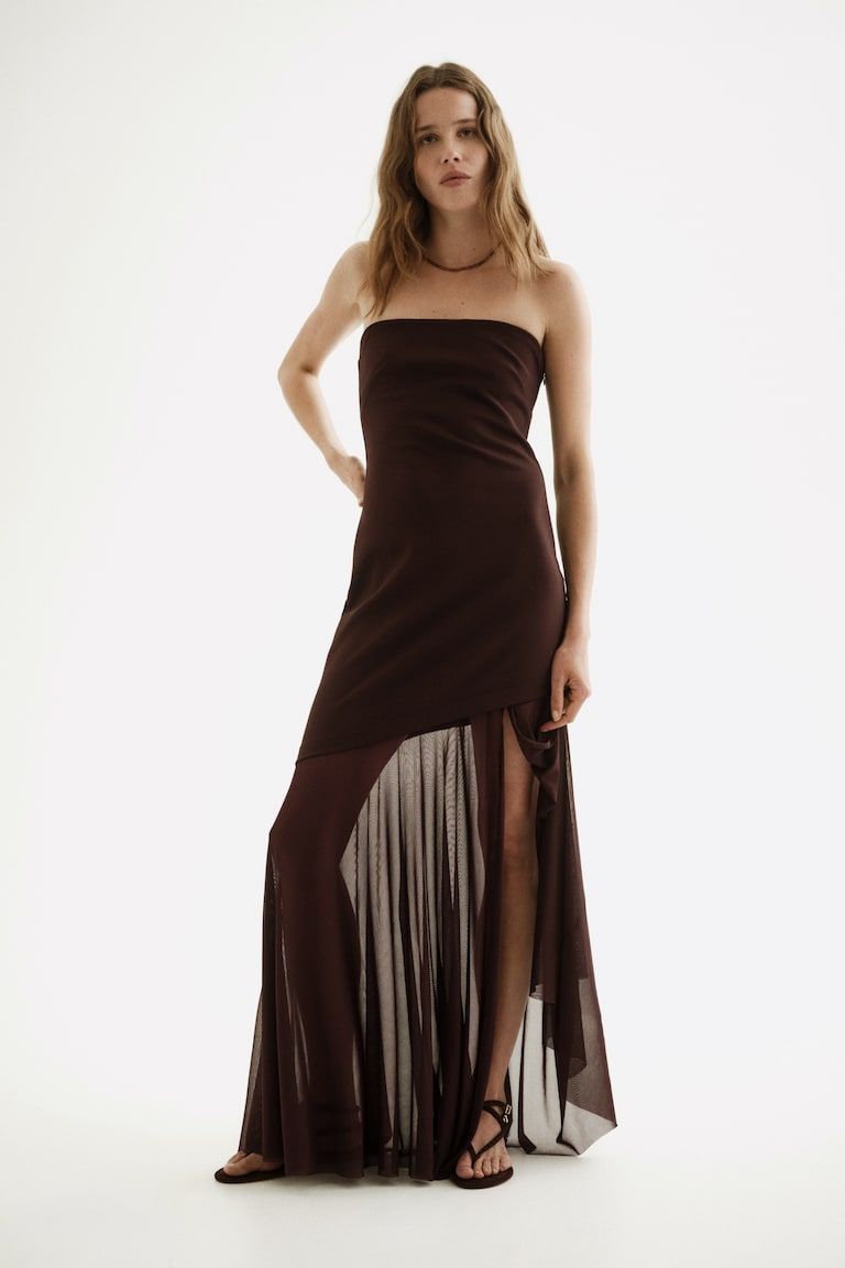 Dual-Fabric Bandeau Dress