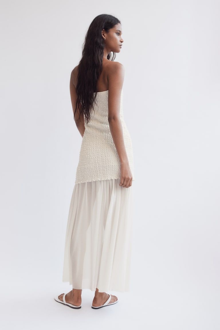 Dual-Fabric Bandeau Dress