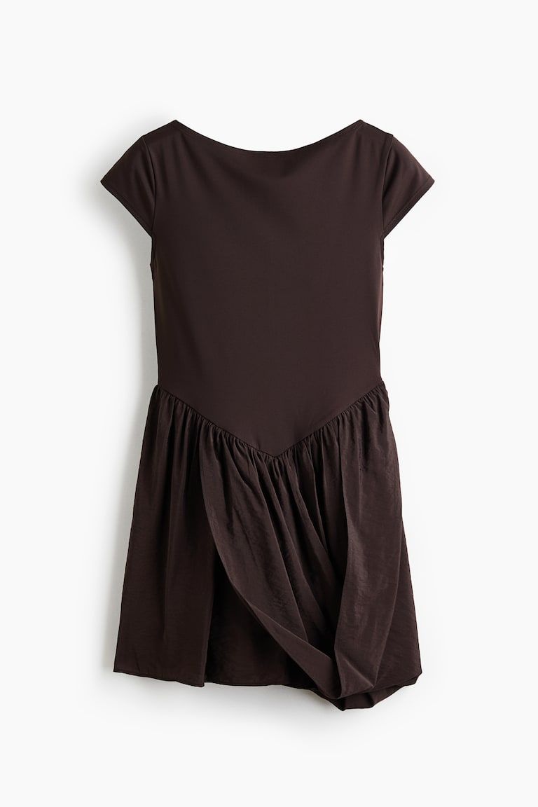Dual-Fabric Draped-Panel Dress