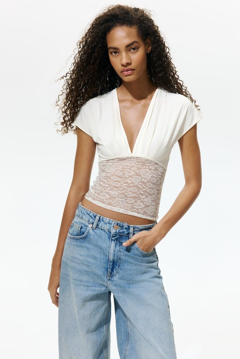 Dual-Fabric Draped Top