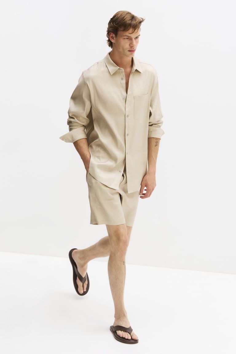 Easy-Care Relaxed-Fit Linen-Blend Shorts