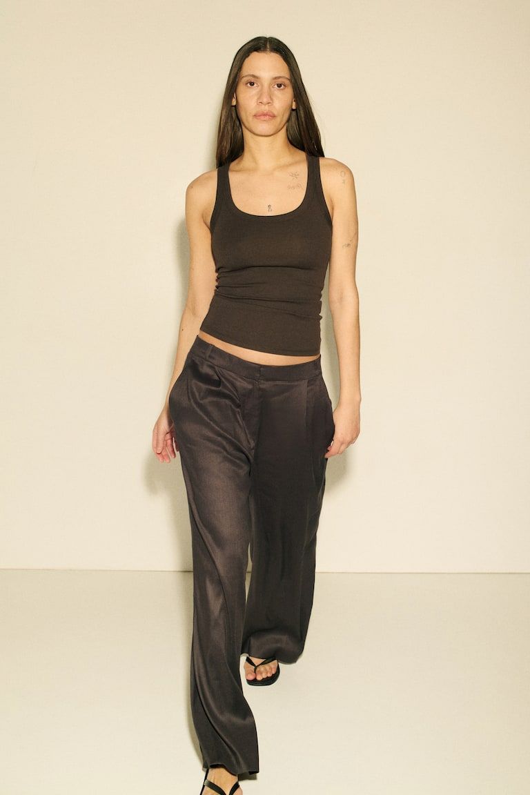 Easy-Care Wide-Leg Linen-Blend Dress Pants