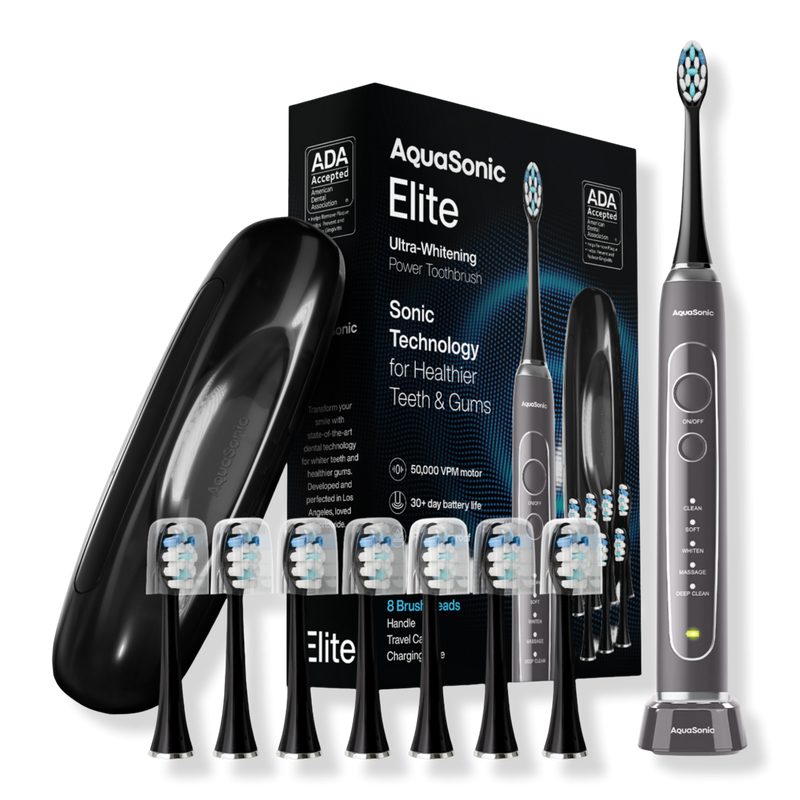 Elite Rechargeable Electric Toothbrush with 8 Brush Heads & Travel Case - Charcoal